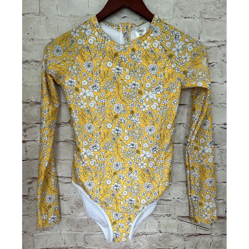 art class Yellow Floral Long-Sleeve One-Piece Swimsuit